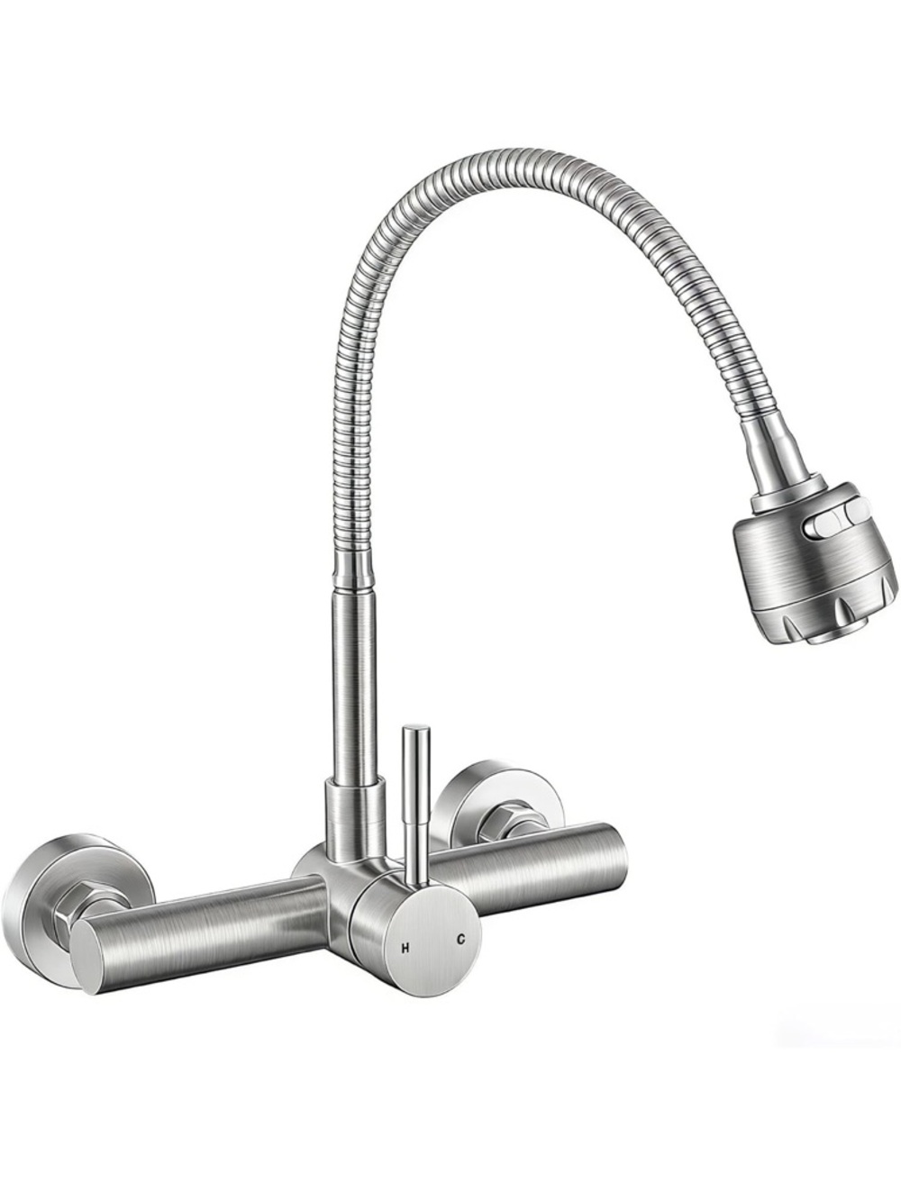 Wall Mount Kitchen Sink Faucet 8 Inch Center with Flexible Sprayer